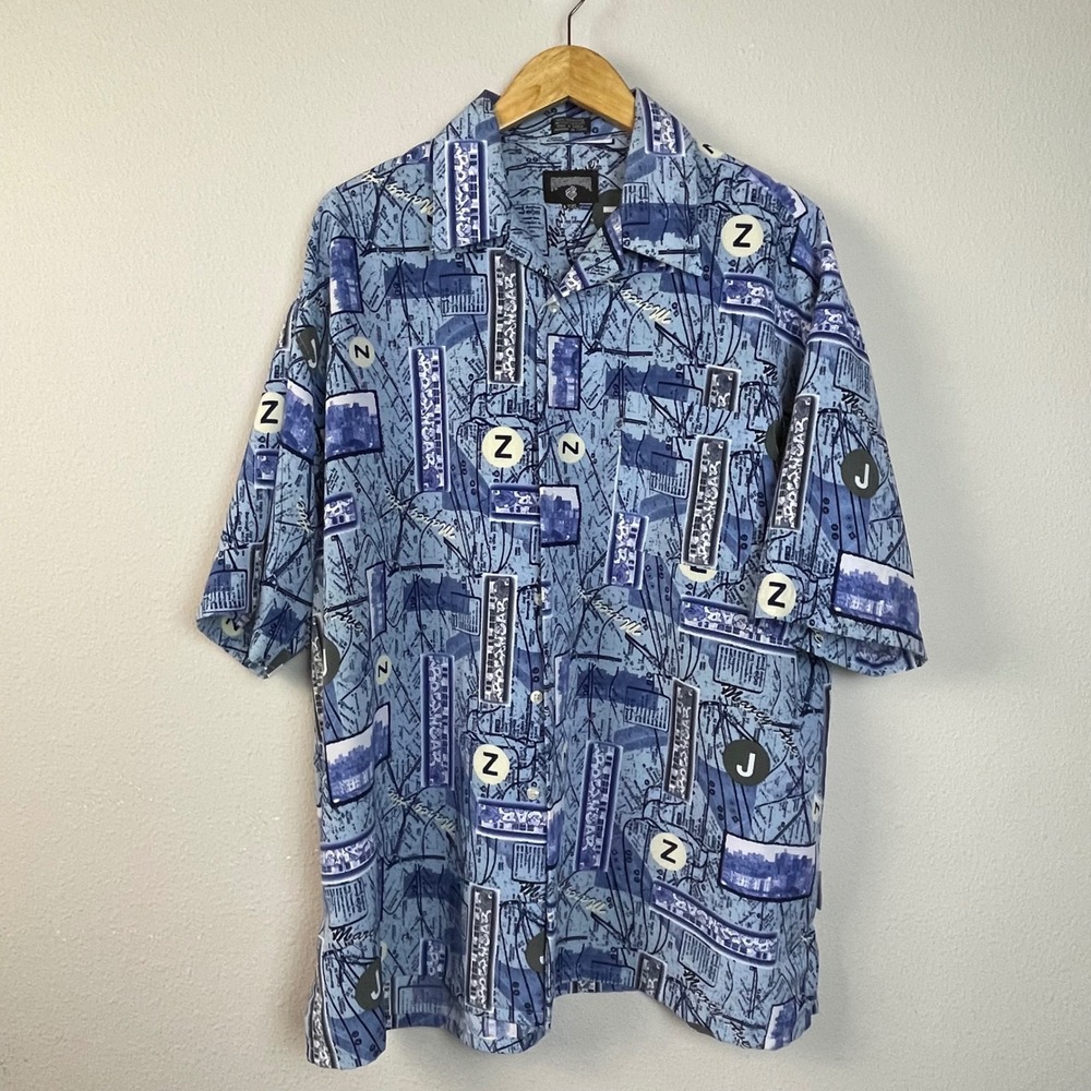 Rocawear Men's Blue Streetwear J Z Print Button‎ Up Short Sleeve Shirt Size XXL